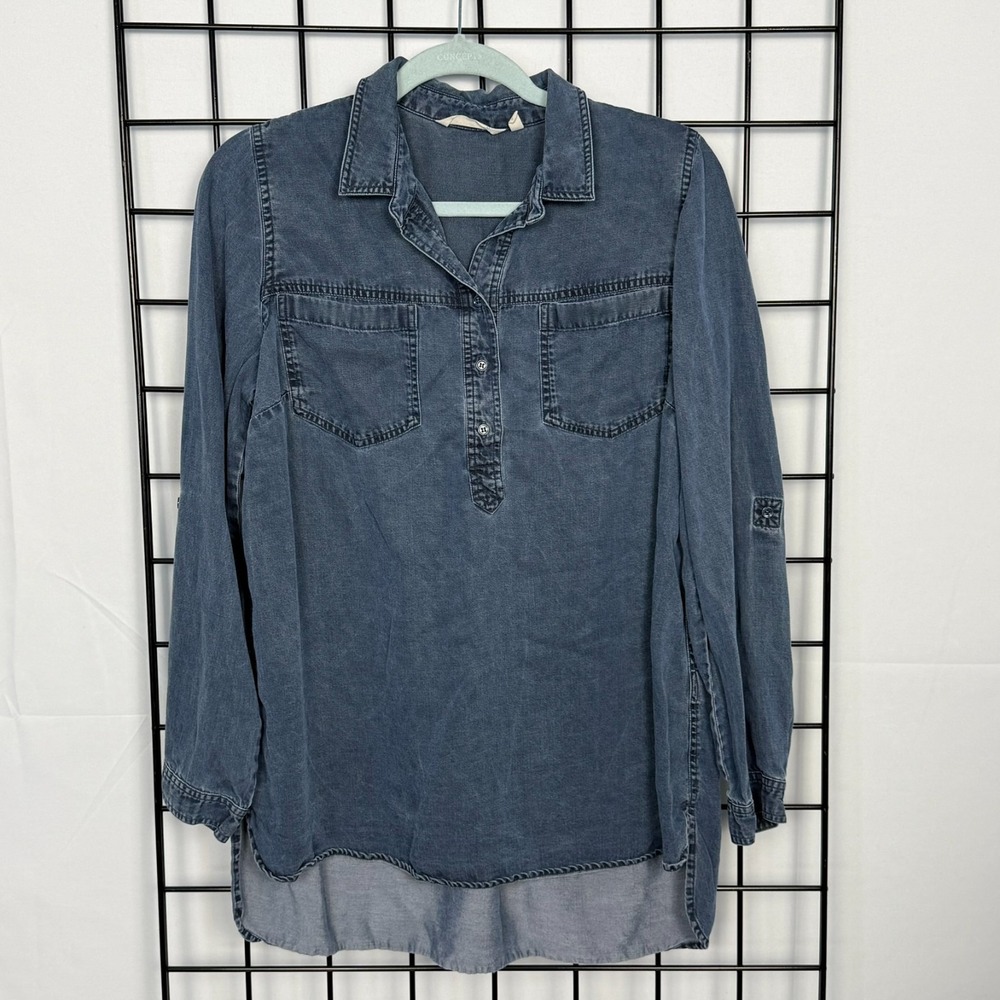 Soft Surroundings Denim Chambray‎ Tunic Top Womens Medium Blue Boho Cottagecore